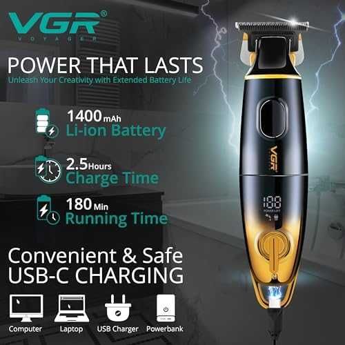 Нов мъжки VGR Тример за брада коса Безжичен 180мин батерия 5 приставки