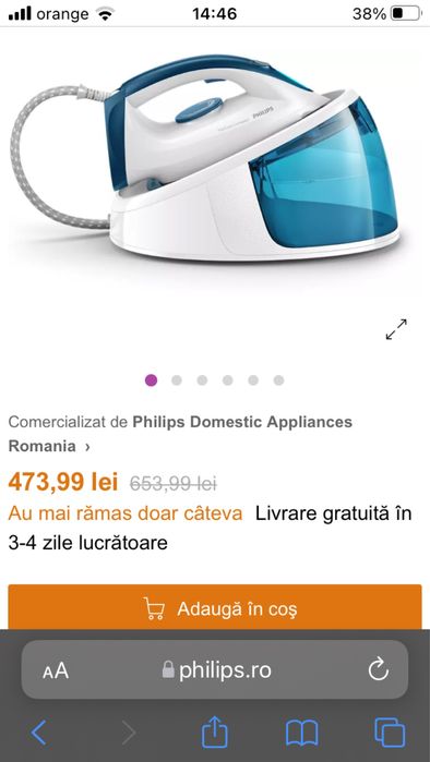 Staţie Fier Calcat Cu Aburi Philips GC6722 FastCare Compact