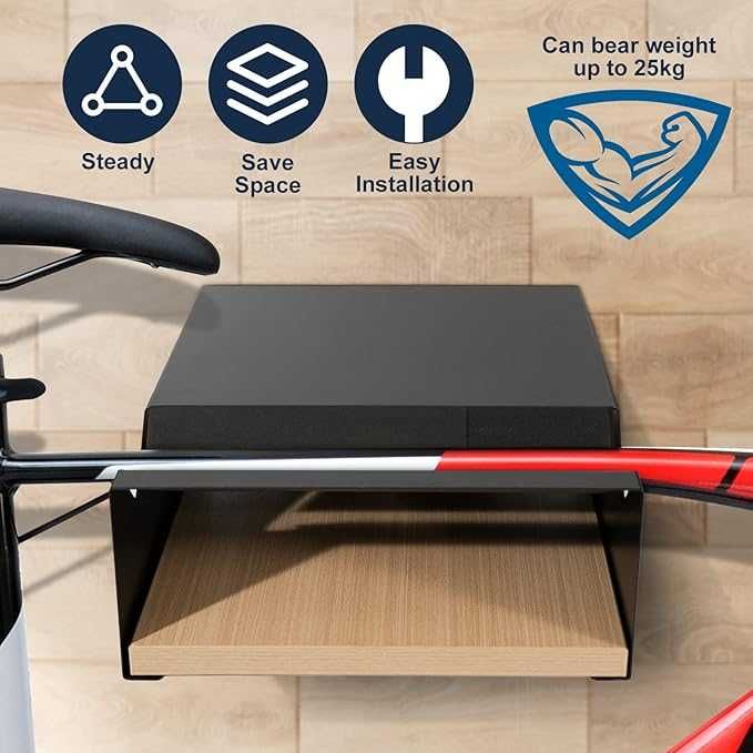 Стенна стойка за велосипед MOSHAY S-Rack, алуминий и дърво