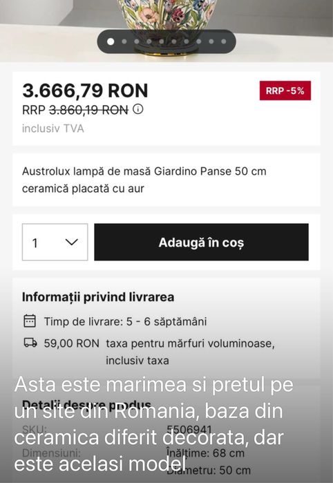Vand lampa de masa, ceramica si abajur matase