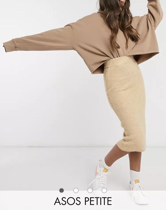 Fusta Asos Petite Midi tricotata, marime 32, camel