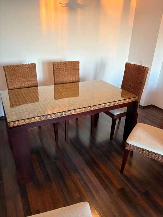 Masa living plus scaune ratan - stare buna