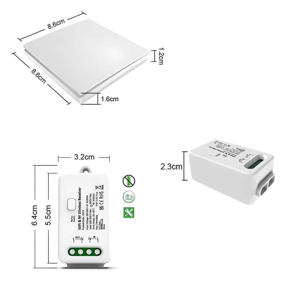 AVATTO TS11-WR Wi-Fi RF Кинетичен превключвател + Единичен бутон TUYA