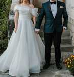 Costum mire, marimea 46, XL, camasa, papion, butoni, pantofi, batista