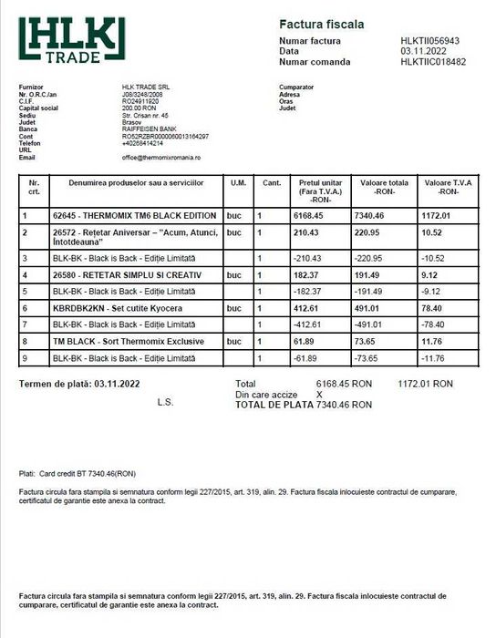 Thermomix TM6 Black Edition- inclus 2 boluri si 3 retetare