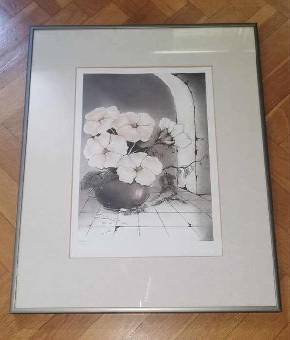 Антикварни картини цветни литографии авторски лимитирани в рамка  2 бр