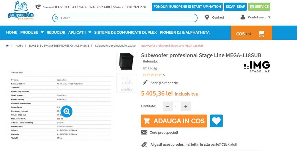 Subwoofer IMG Stage Line "18 2000W 8 ohm 30hz - 200hz