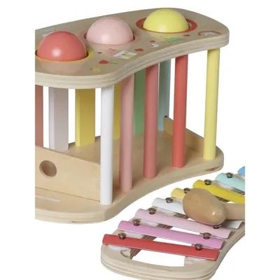 Дървена игра с топки, чукче и ксилофон