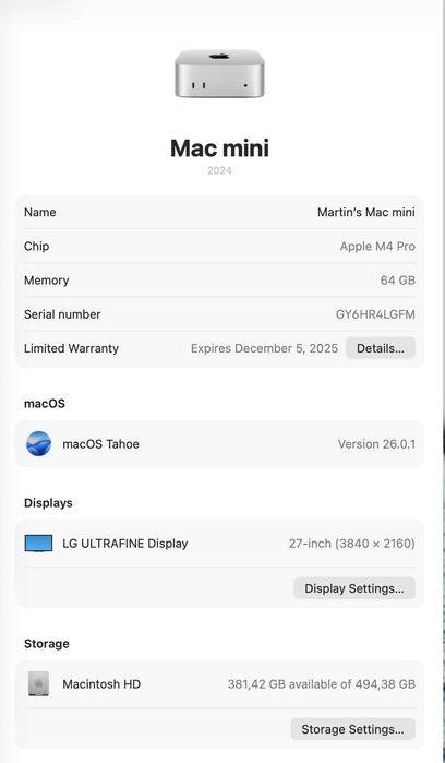 Mac Mini M4 Pro / 64GB RAM / 512GB SSD — 1 г. остатъчна гаранция.