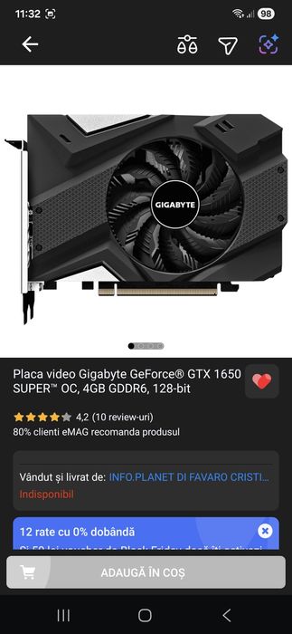 Vand placa video gtx 1650 super