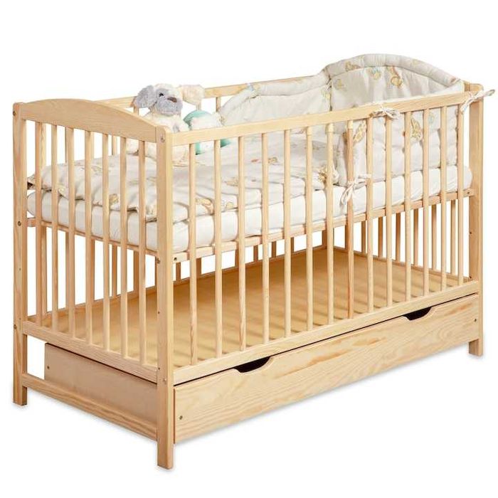 Patut pentru bebe, Ajustabil, 124x64x91x86, Fete/Baieti, Lemn, Natur