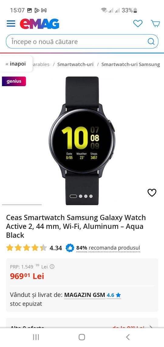 Samsung Galaxy  Watch Active  2  Aluminum - Aqua Black  44 mm
