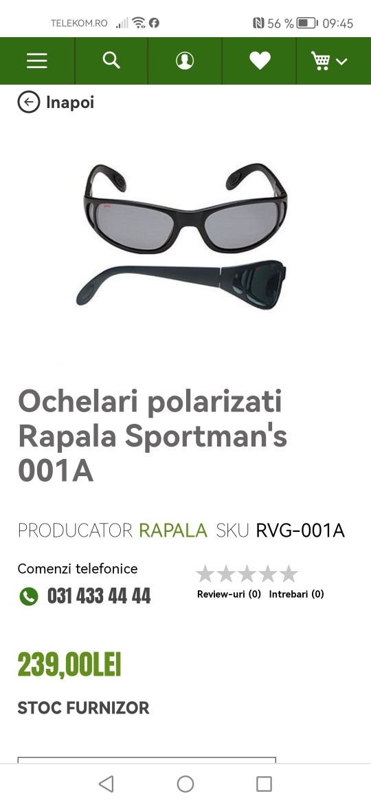 Vând ochelari polarizați Rapala Sportsman's