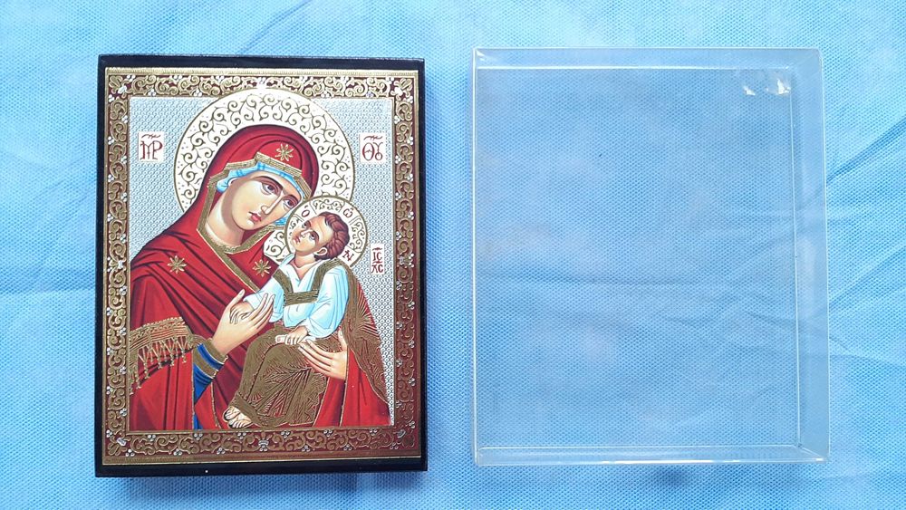 Icoana bizantina,Maica Domnului cu Pruncul,pictura lemn,manual,Grecia