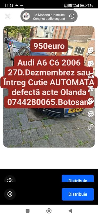 Vând sau schimb Audi A6 C6 motor 27D Cutie automata defectă an2006 950