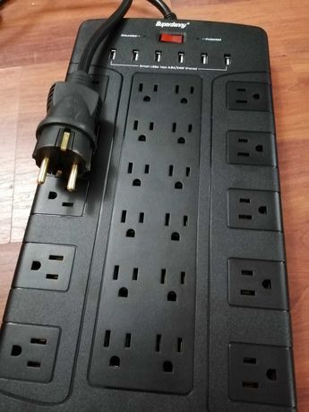 EU/US Power Strip, SUPERDANNY Surge Protector 22 AC Outlets and 6 USB