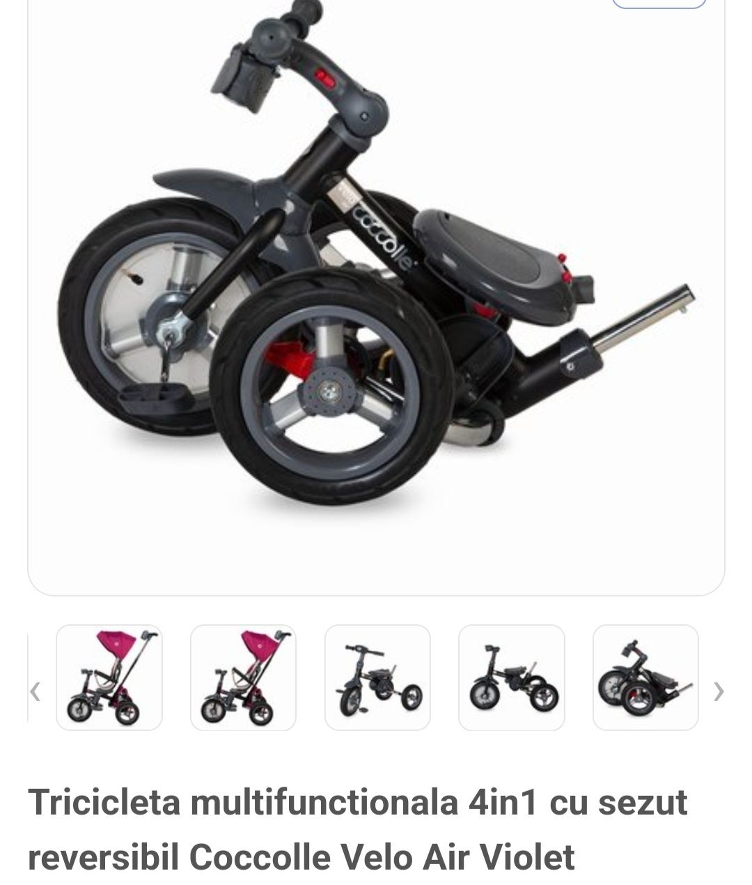 Tricicleta coccolle velo air 4 în 1 cu Șezut reversibil