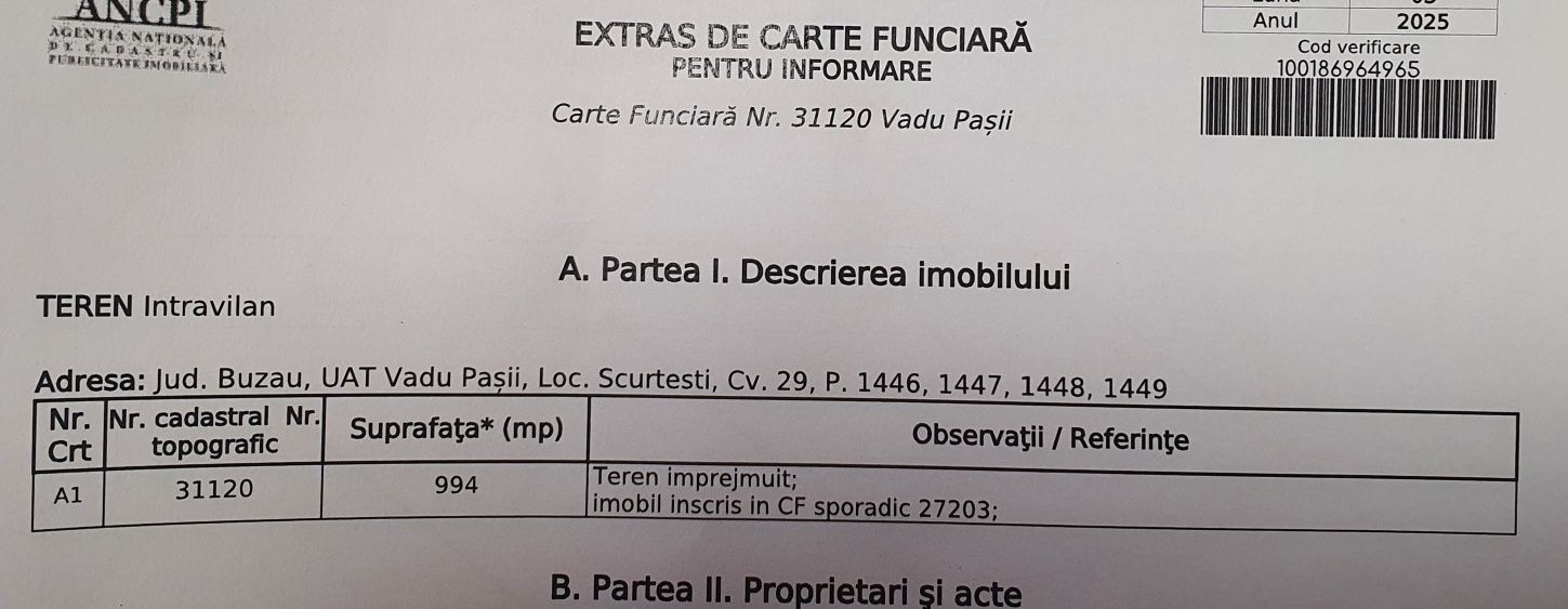 Teren intravilan în comuna Vadu Pasii