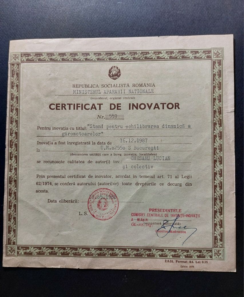Certificat de inovator