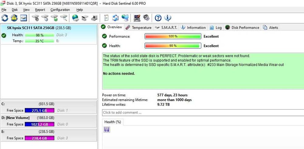 Solid State Drive (SSD) SK Hynix SC311 256GB SATA 6.0Gb/s -teste reale