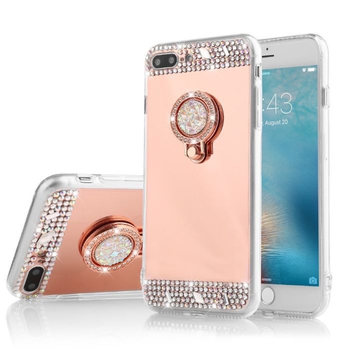 Husa oglinda cu pietricele + inel pt iPhone 7 , 7 Plus , 8 , 8 Plus