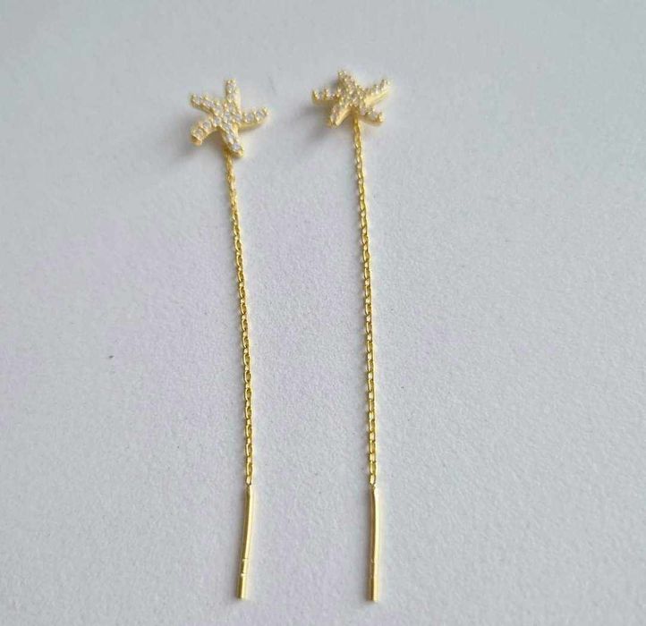 Cercei lungi argint suflat cu aur