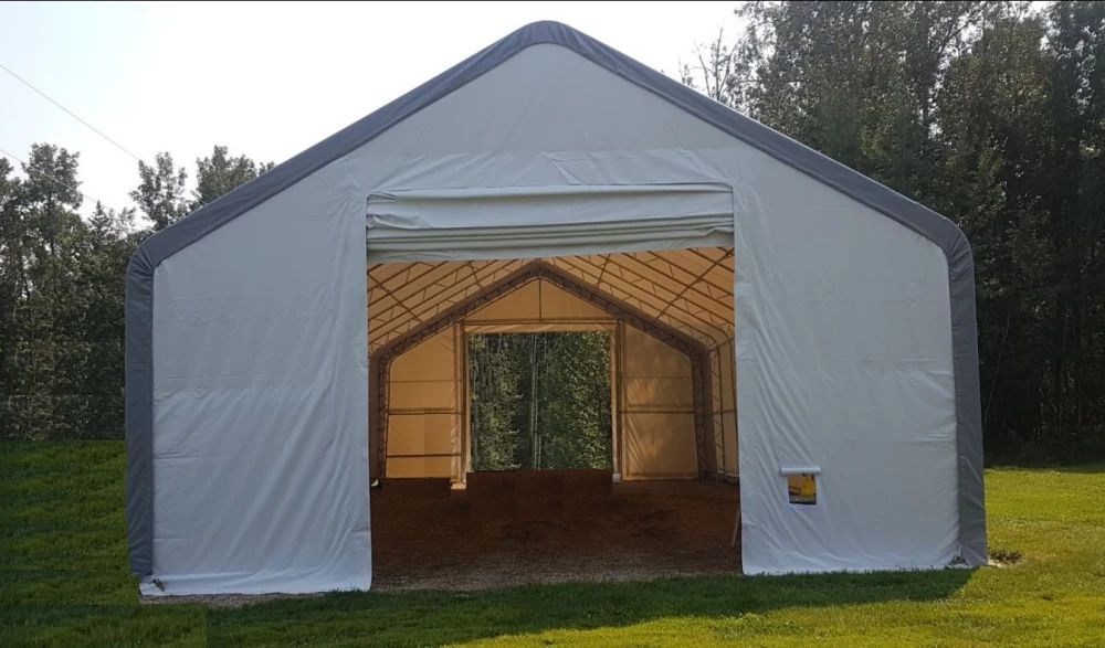 Cort depozitare industrial 10x24,4x5,2m, tip casă, Alb/Gri