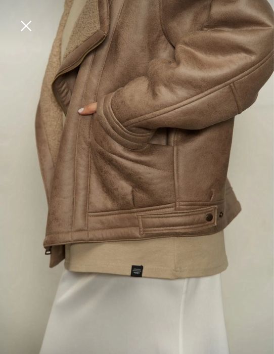 Geaca piele tip cojoc shelby cu blanita bej