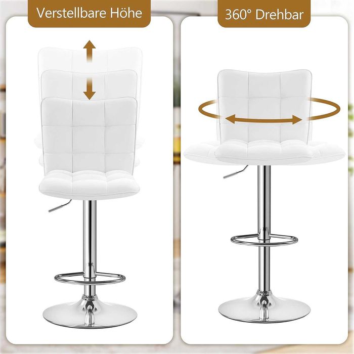 Set 2 scaune bar reglabile, rotative, piele PU |S 614159 White(2pcs)