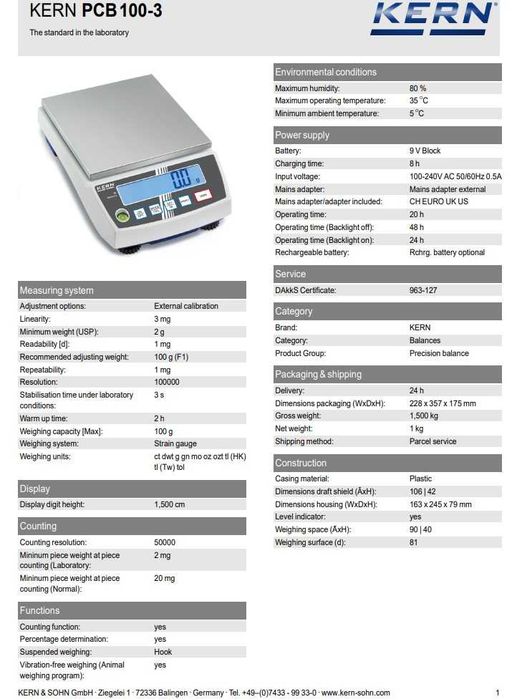 Cantar precizie KERN PCB 100-3 / 100 G
