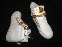 Sneakers albi dama botine albe piele eco ghete 37 lanturi aurii