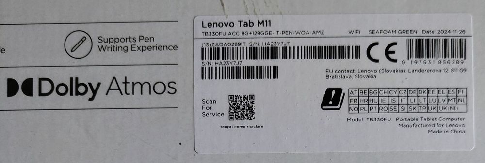 LENOVO Tab M11 with Tab Pen 8/128 GB Seafoam Green sigilată !