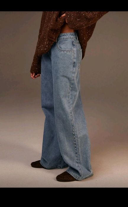 Широки дамски дънки с капси boyfriend