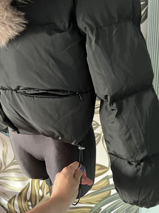 Geaca de fas cu guler detasabil din blana naturala de vulpe