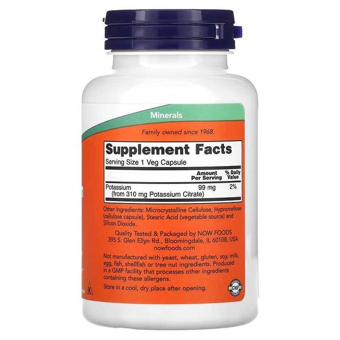 NOW Foods, Potassium Citrate, Калий цитрат, 99 мг, 180 капсул