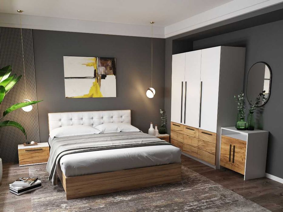 Set Dormitor Timea 5 piese Tapitat Alb - Transport Gratuit