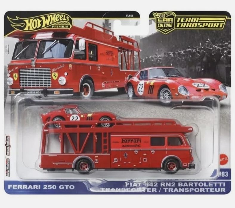 Hot Wheels Premium, Ferrari 250 GTO & Fiat 642 scara 1:64