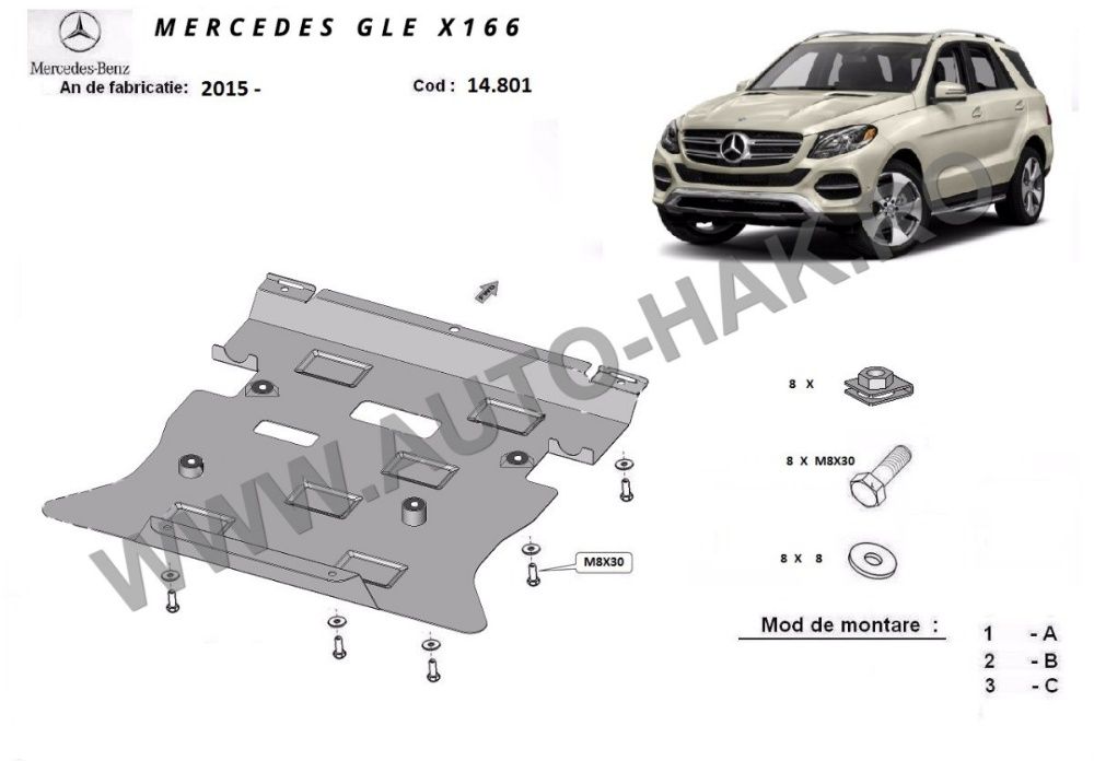 Scut motor metalic Mercedes GLE X166 2015 -2018 - otel 2,5mm