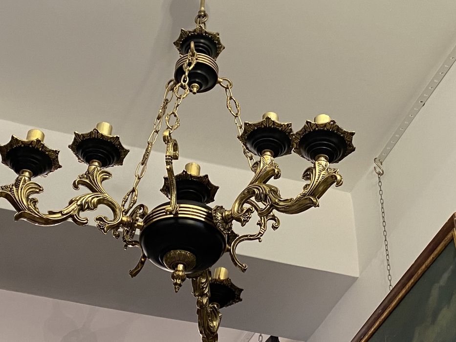 Candelabru/lustra/bronz masiv/emailat negru
