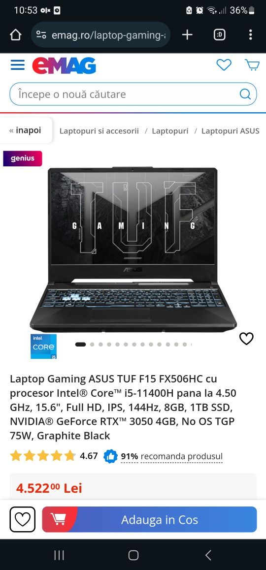 Vand laptop TUF gaming F15 nou