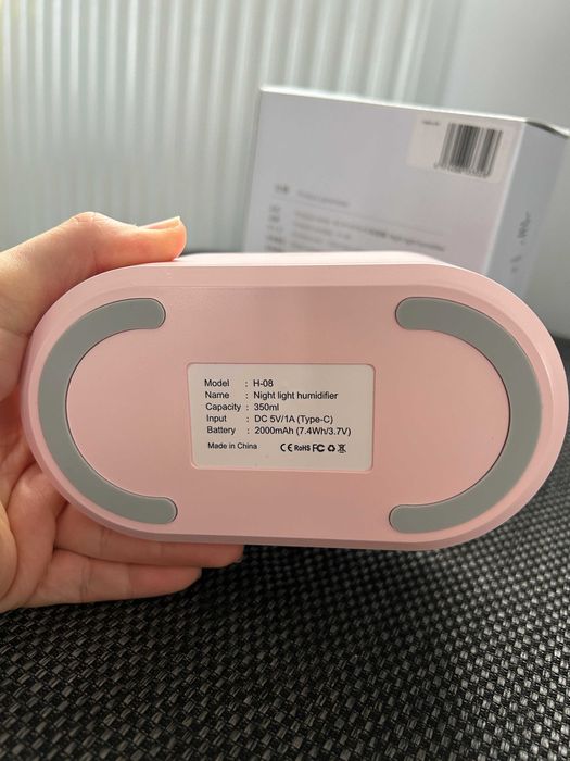 Umidificator ultrasonic cu veioza/lampa veghe LED, reincarcabil, Roz