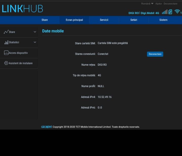 Router 4G+ Alcatel HH71VM cu SIM Modem WiFi Hotspot decodat