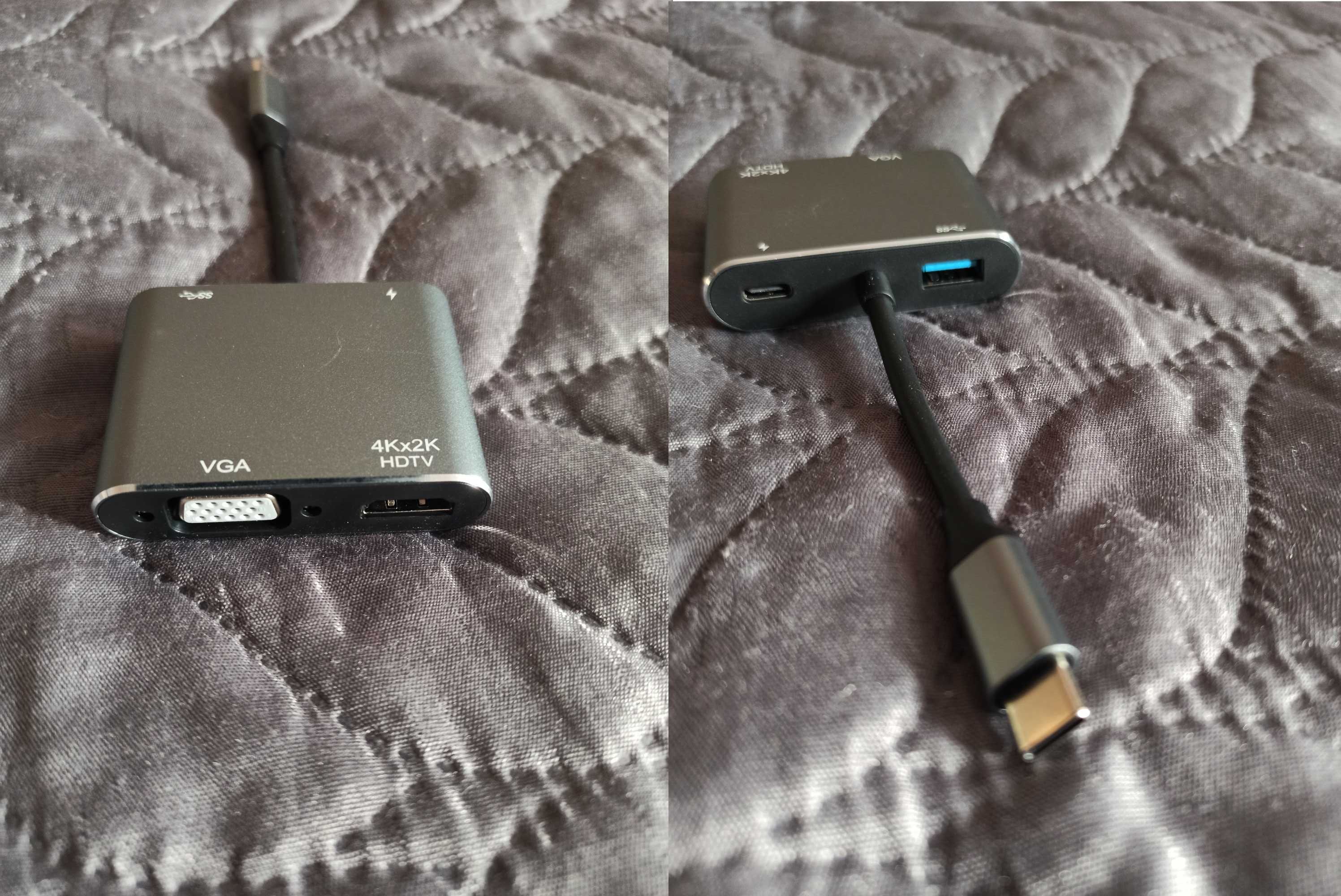 USB-C hub към VGA, HDMI 4K, PD, USB 3.0 за лаптоп, смартфон и таблет