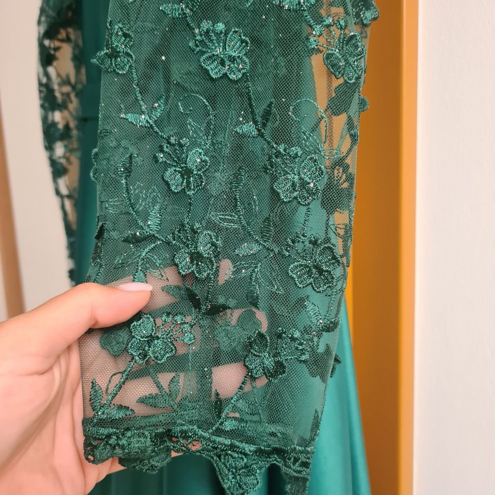 Rochie verde tafta si dantela 42 xl