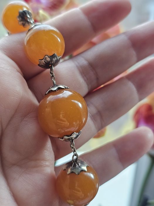 Руско (СССР) сребърно колие с кехлибар