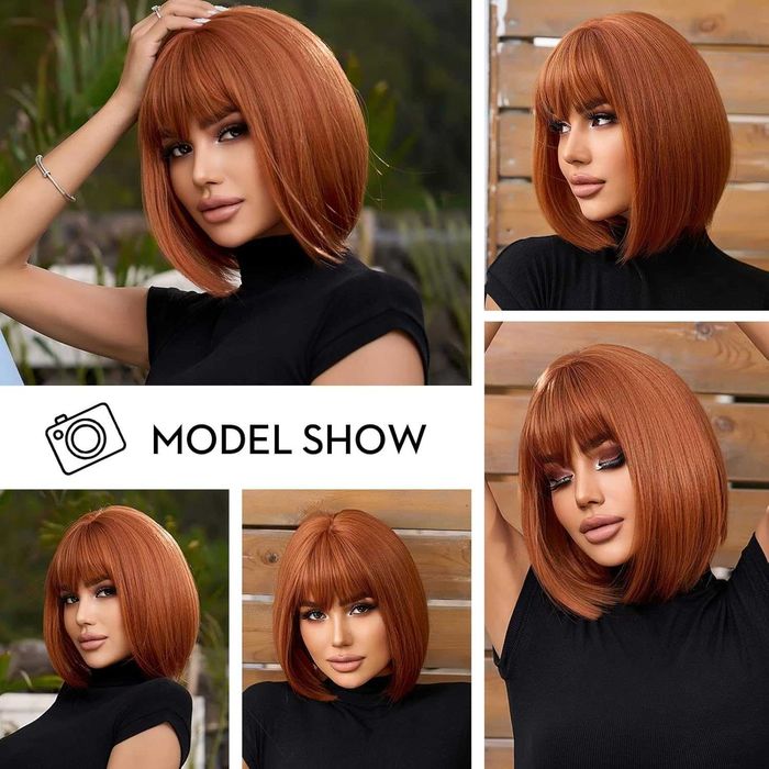 Плътна кафява перука на черта с бретон