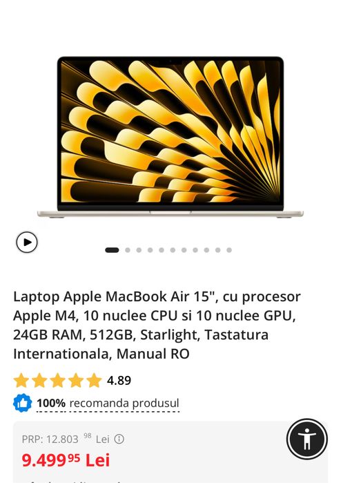 Macbook air 15, M4, 24gb Ram, 512gb, sigilat, Starlight, garantie