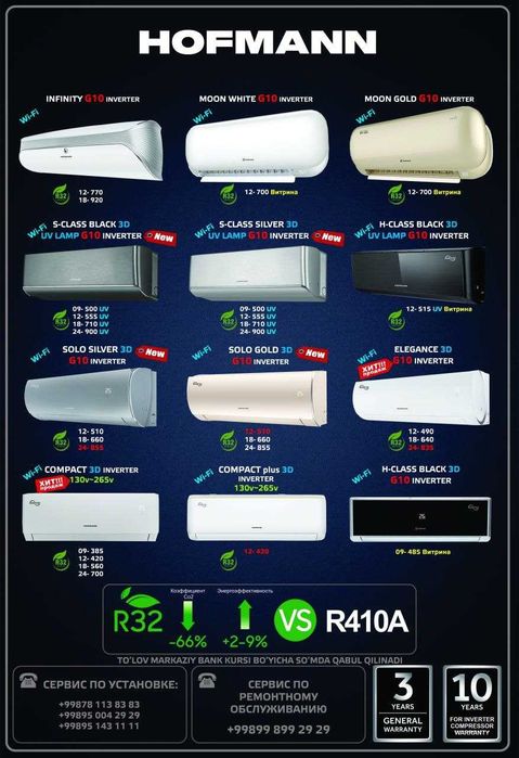 Кондиционер Hoffman/wifi/r32/full dc invertor/3D/доставка