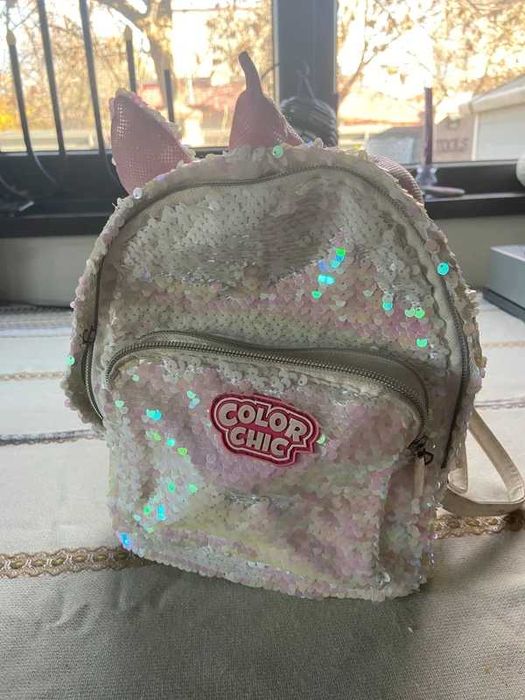 Rucsac fete Chic Color cu paiete albe