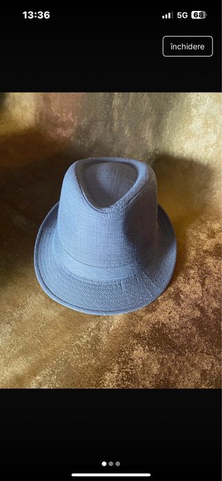 Pălărie fedora gri-albastru, elegantă, mărimea 58 cm
